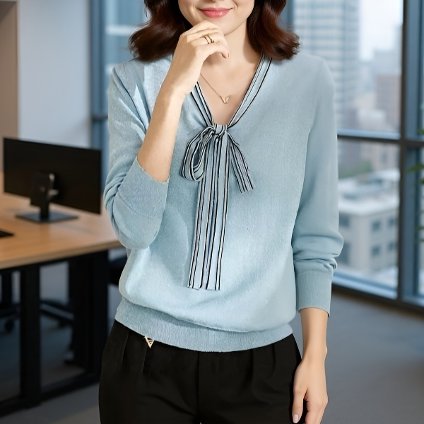 やさしいフレンチリボンニットトップス