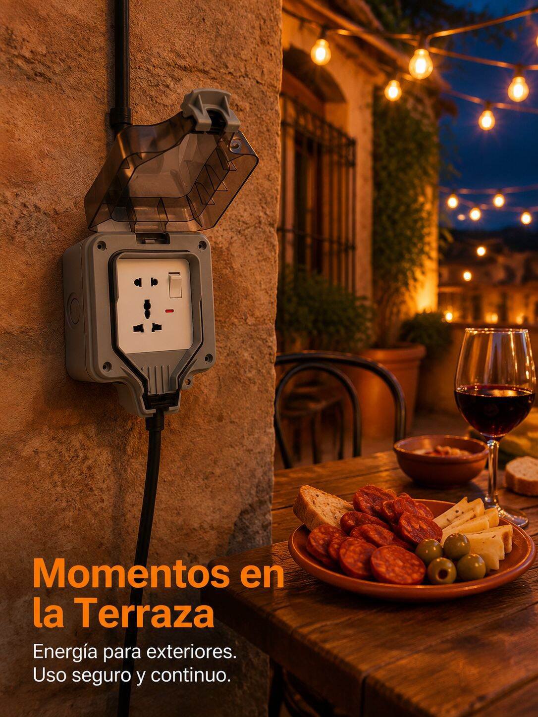 Enchufe impermeable funcionando bajo lluvia