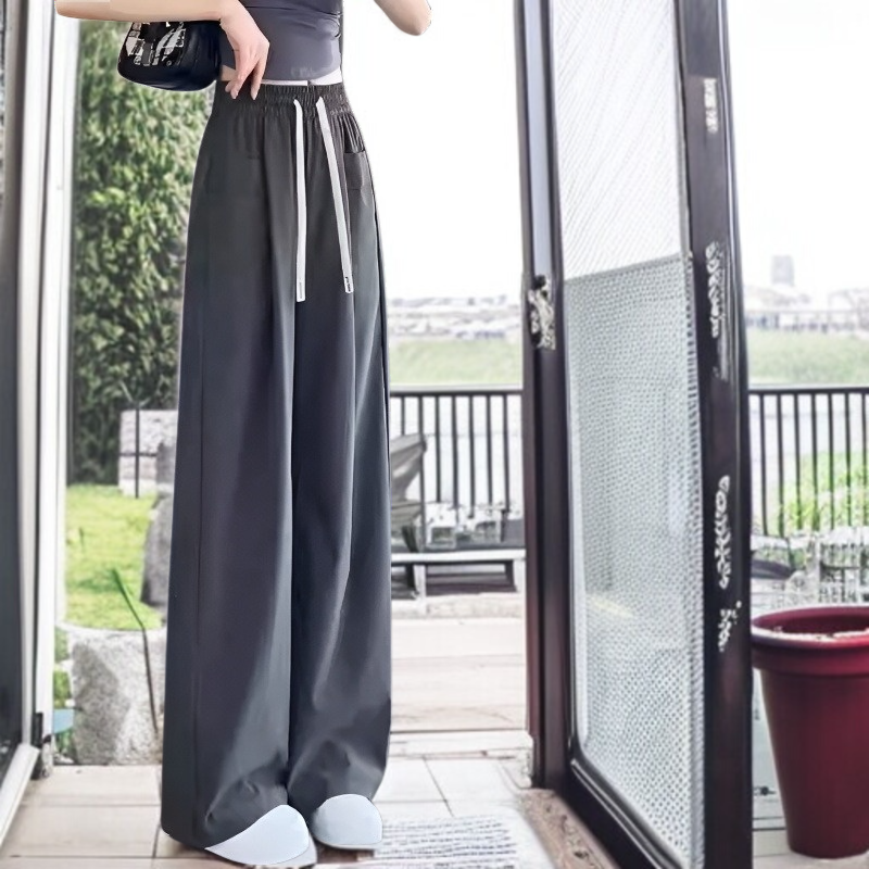하이웨스트 아이스 롱 와이드 팬츠 여름 얇은 일자 슬림 와이드 팬츠 처짐 키 큰 통통 Mm 와이드 팬츠 캐주얼 팬츠