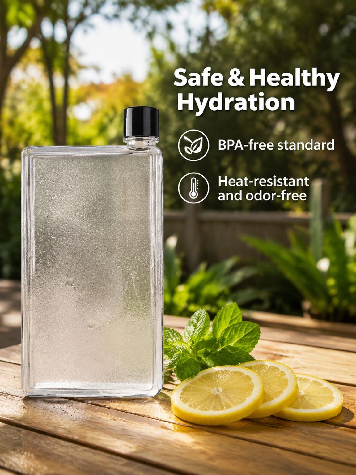 Compact and portable A5 Flat Bottle fitting into a bag