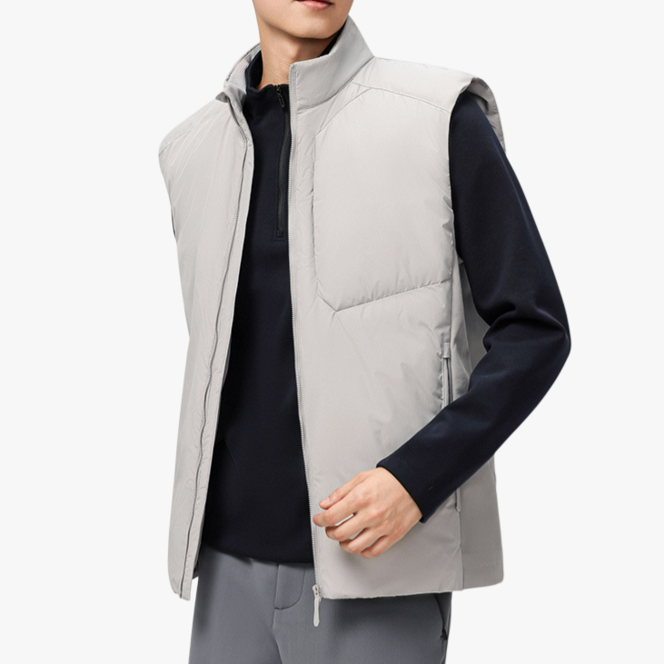 メンズスタンドカラーダウンベスト、厚手のダウンベスト、防風、防水、保温、帯電防止加工、高品質のホワイトダックダウン使用、軽量。