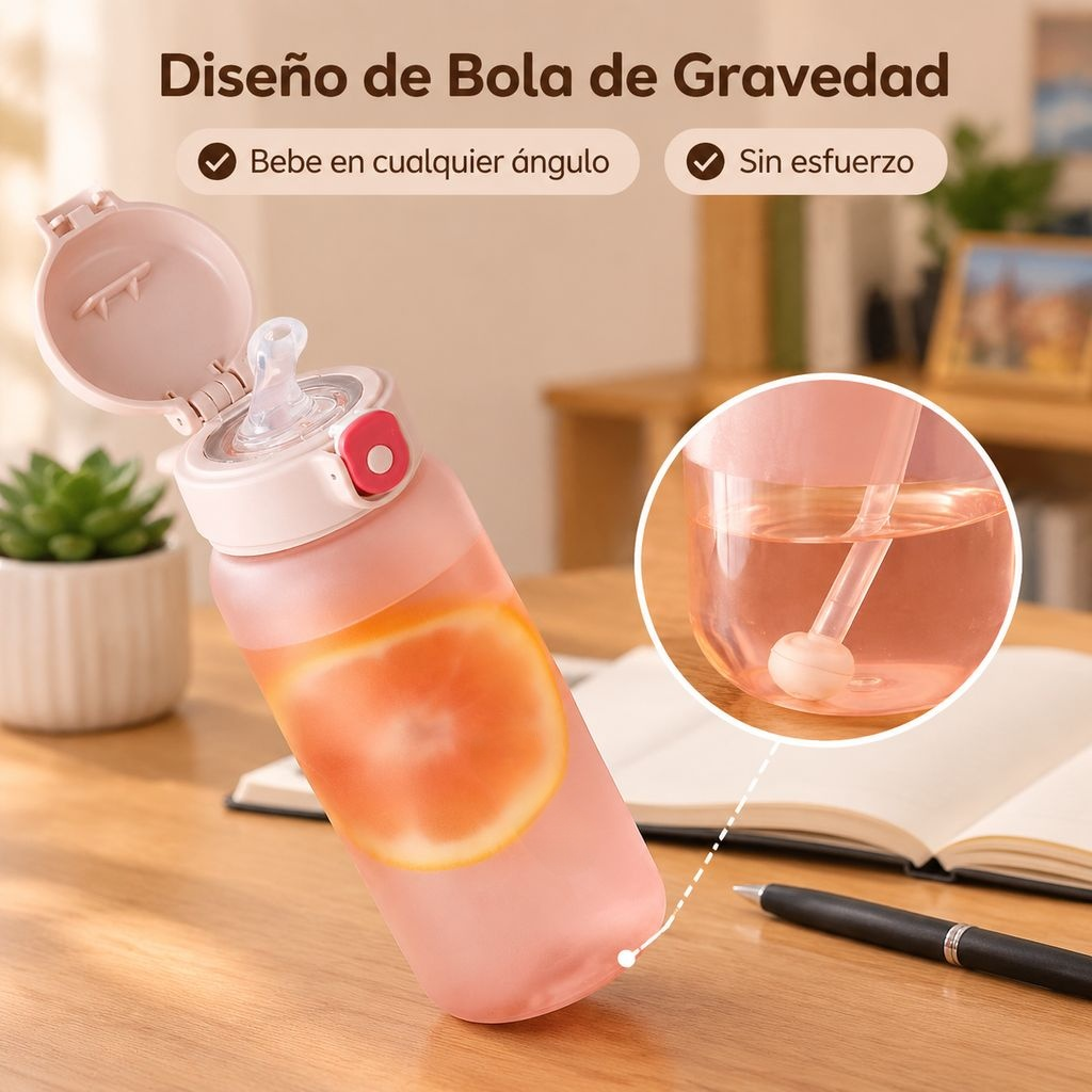 Botella de Agua Tritan con Pajita y Escala Graduada Portátil