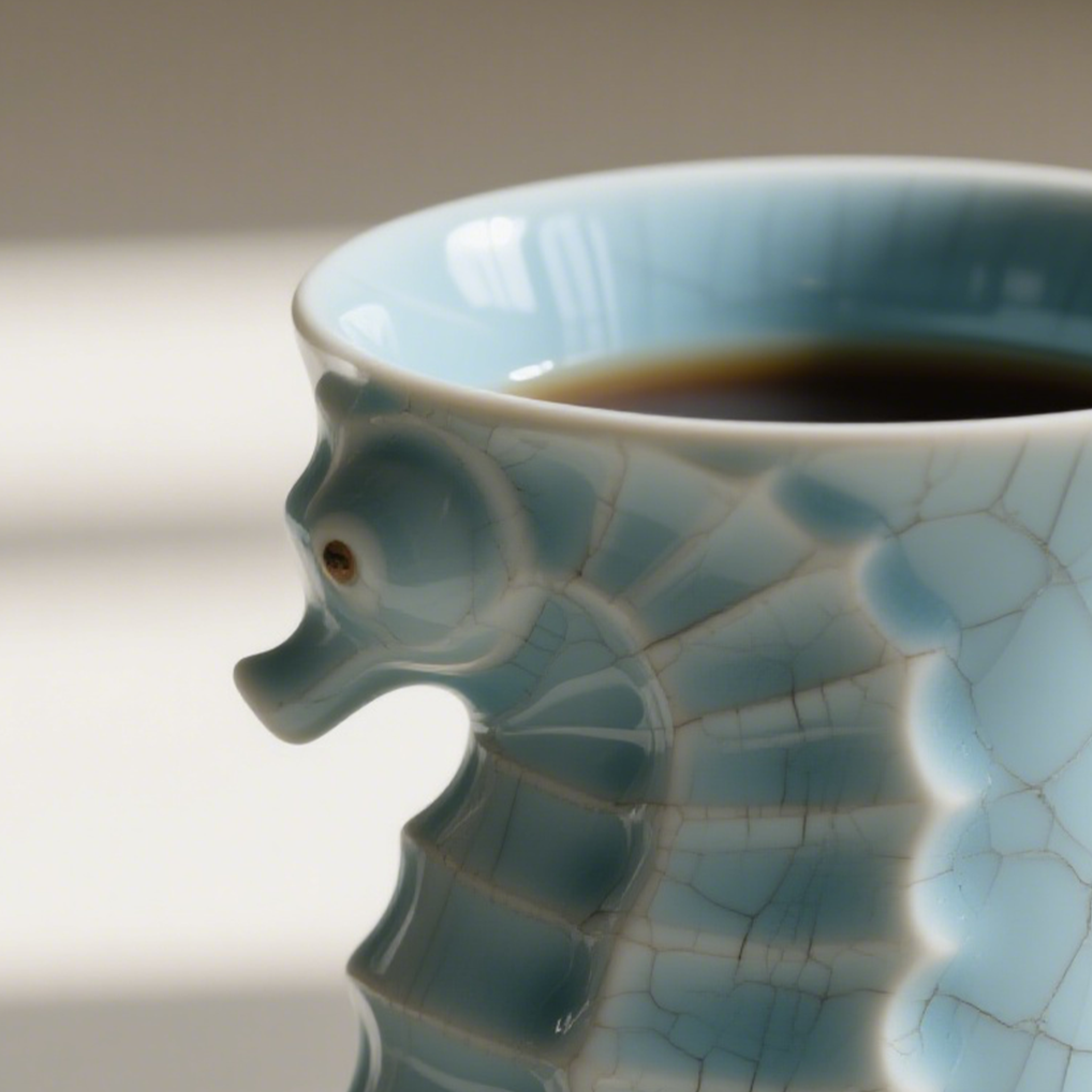 陶瓷海馬雕花咖啡杯三件組正面展示