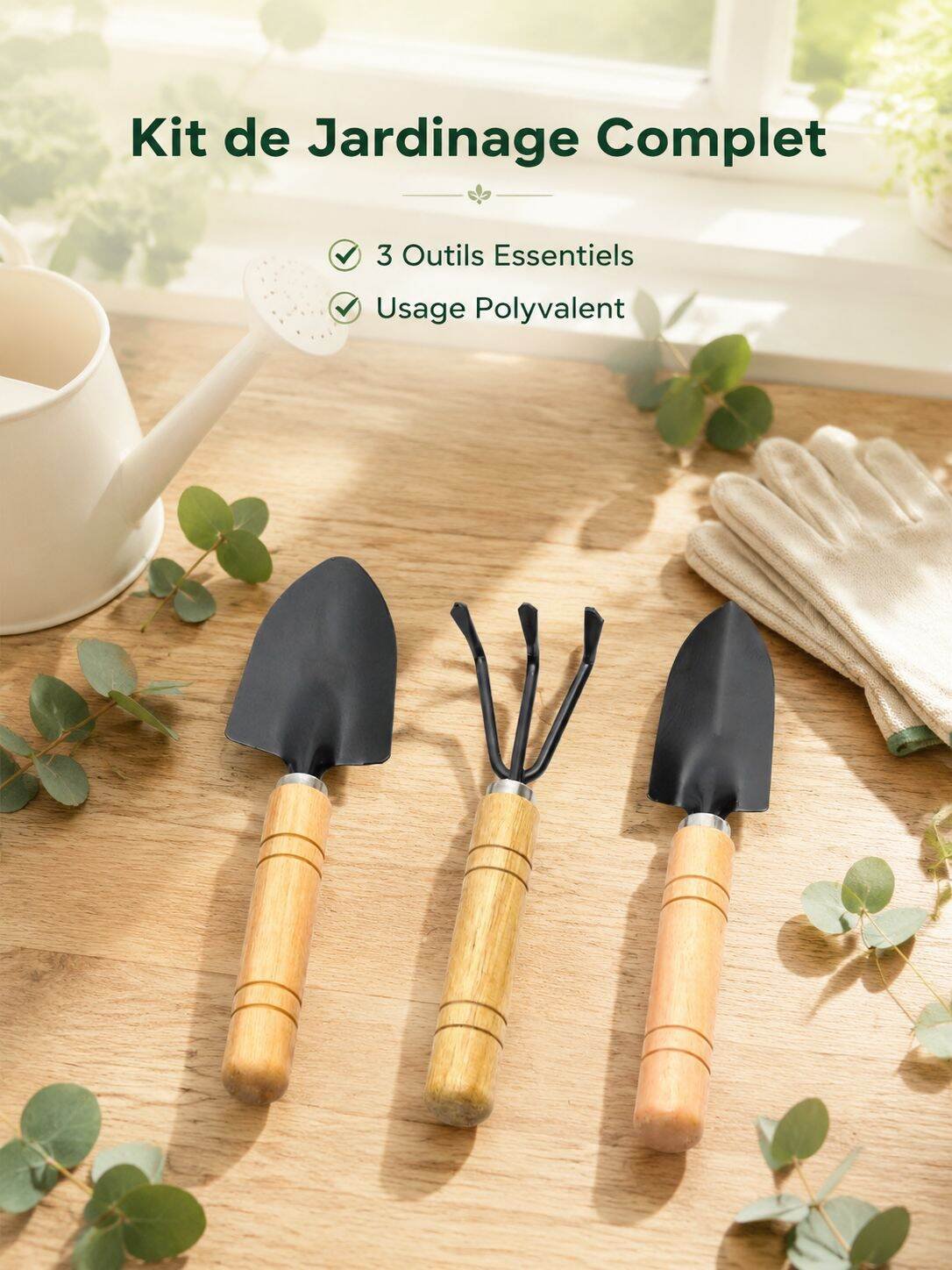 Ensemble de 3 outils de jardinage : désherbage et plantation