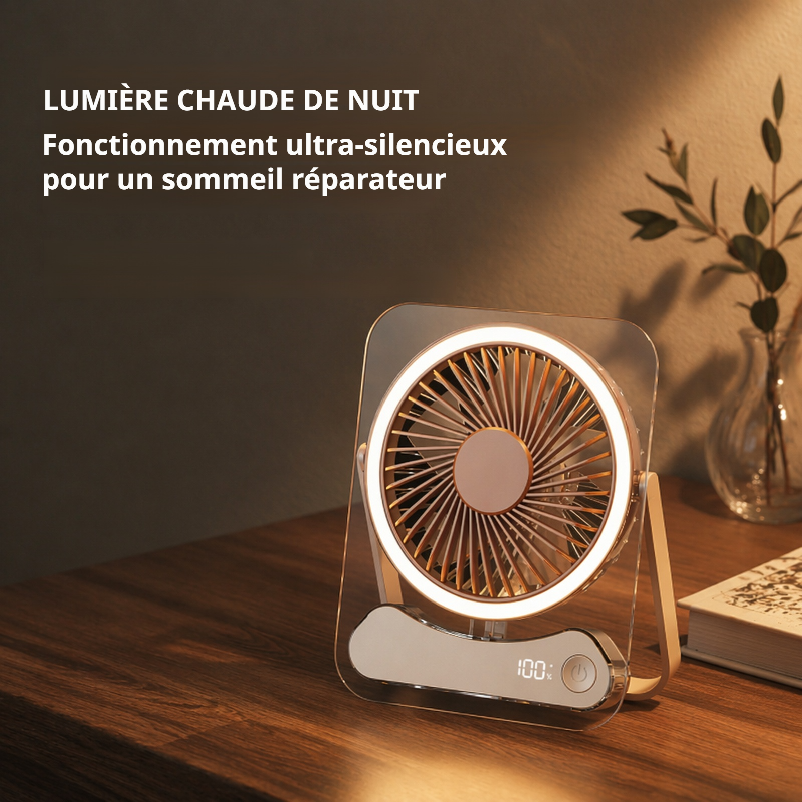 Mini ventilateur de table avec veilleuse portable pour camping en plein air
