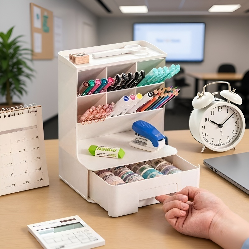 Organizador multifuncional inclinado para bolígrafos y pintalabios