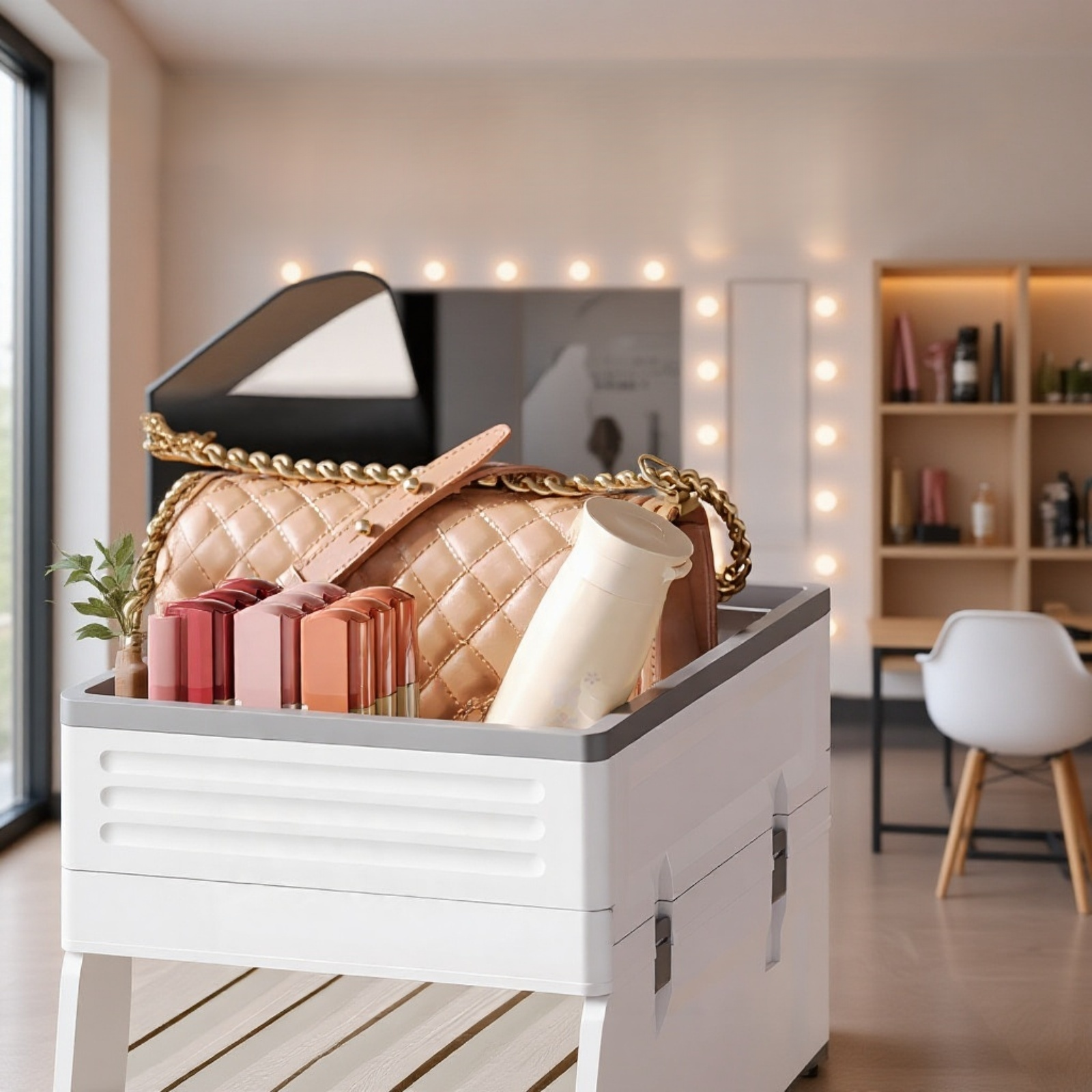 Faltbares Lagerregal unter dem Schreibtisch für Aktentaschen