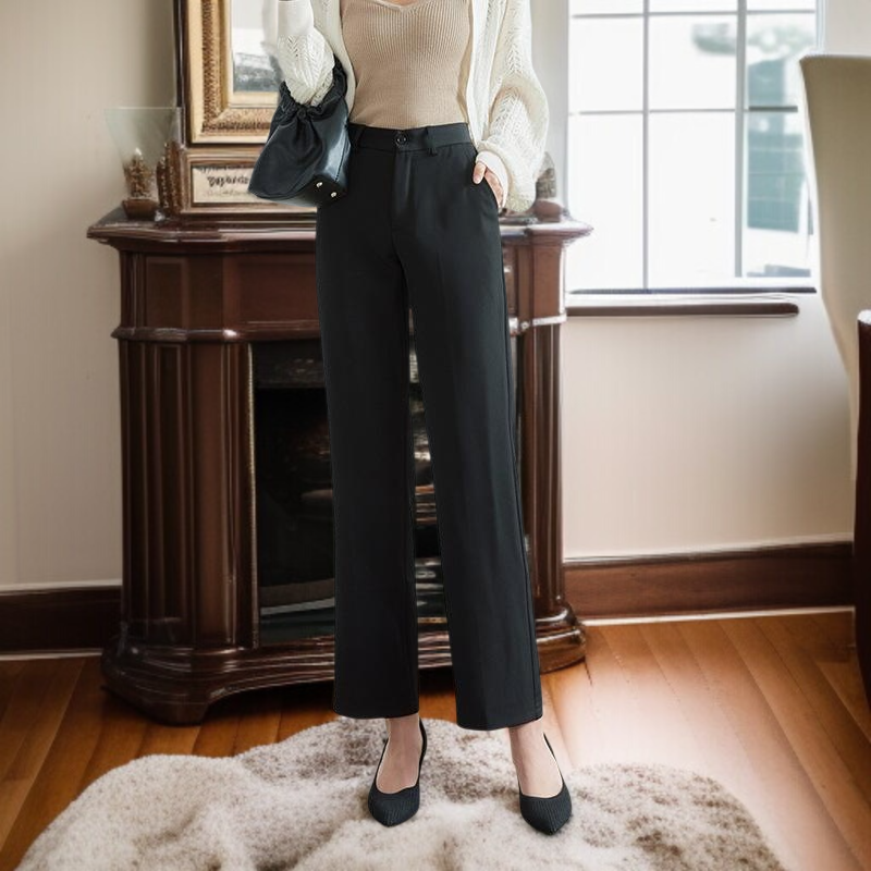 추동 여성 하이웨스트 일자 정장바지 프리미엄 드롭 정장 블랙 작업바지 패션 슬림 정장바지녀