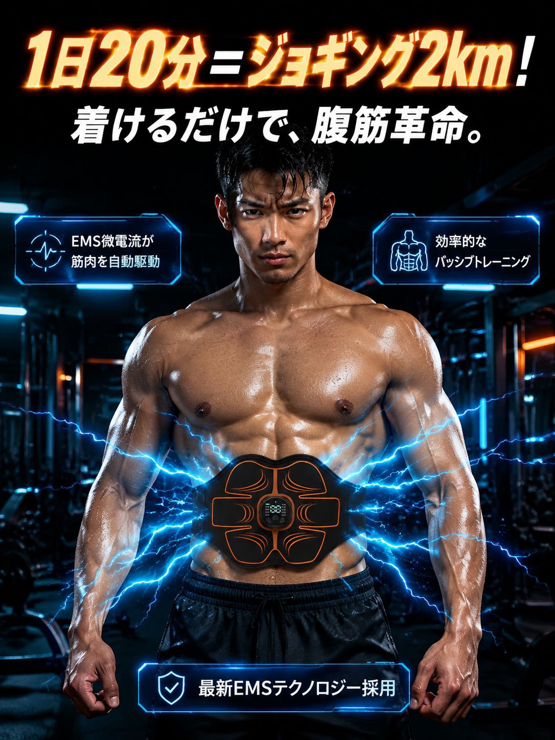EMSスマート腹筋パッド 8パック筋トレベルト