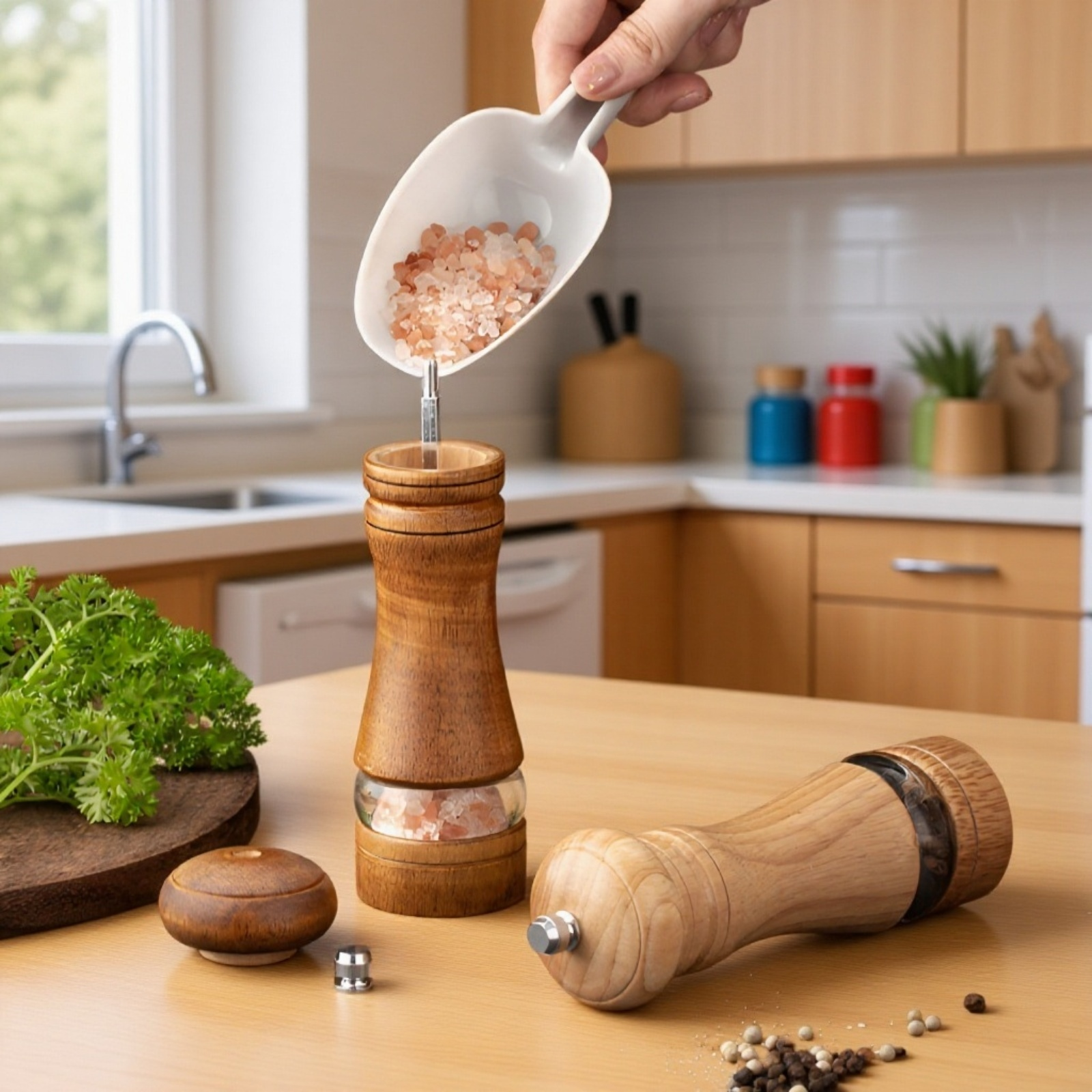 Molinillo de especias manual en cocina moderna