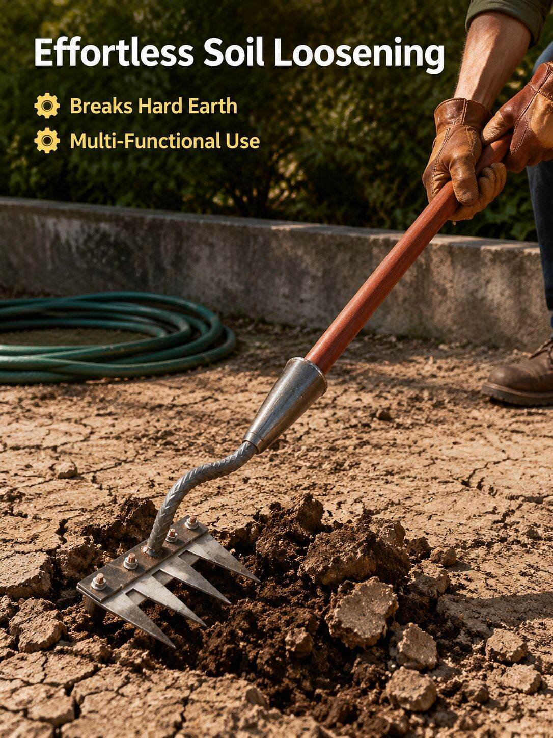 Thickened Manganese Steel Multi-Functional Rake with 1.2m Wooden Handle