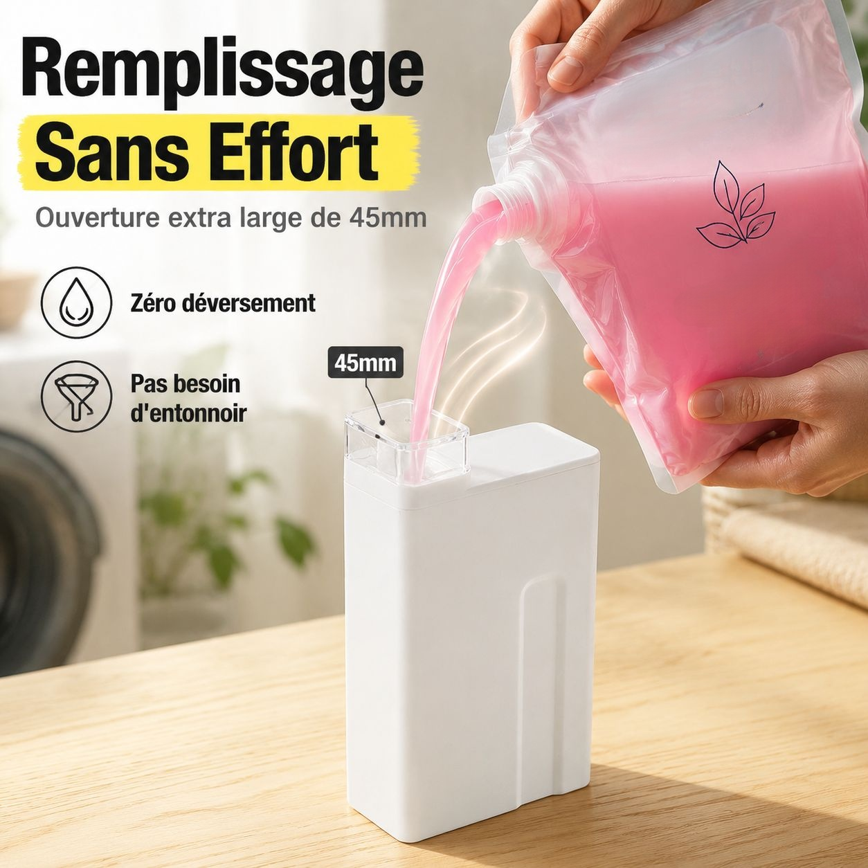 Flacon de lessive pour salle de bain, grande capacité, plastique transparent