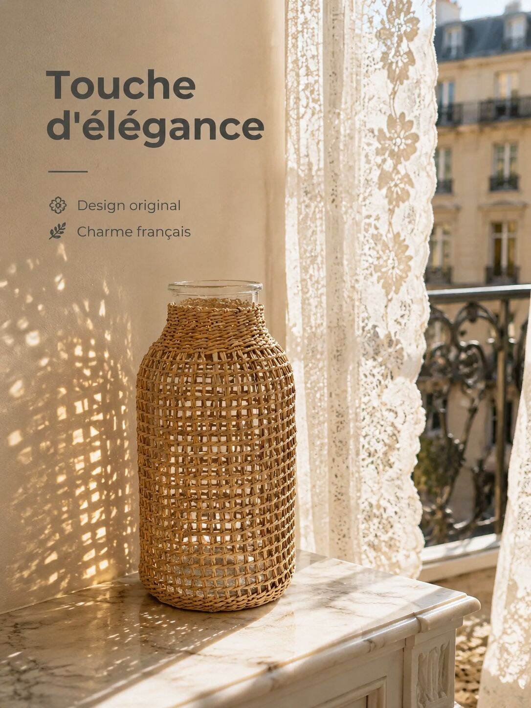Vase en verre tressé à la main, récipient décoratif pour fleurs séchées
