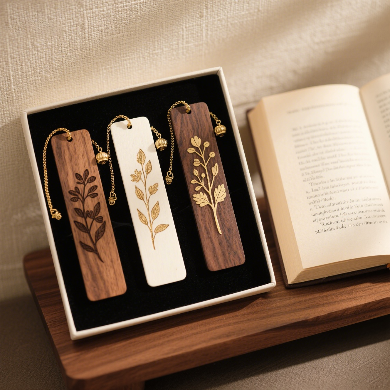 레트로 우드 조각 된 북마크 세트