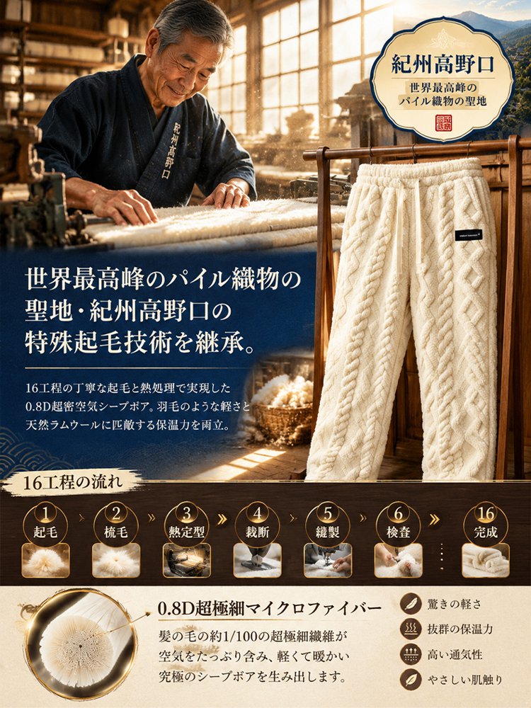 SL-男女兼用 厚手フリース ゆったり防寒パンツ