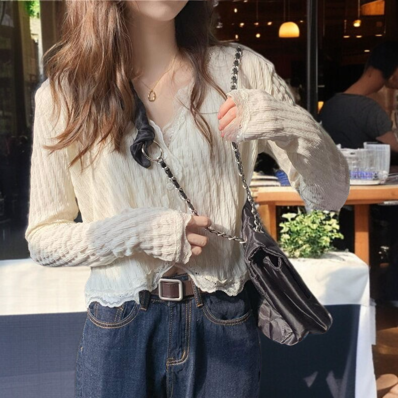 살구블라우스여브이넥 래쉬가드 상의 쉬폰 살구블라우스여 래쉬가드 상의