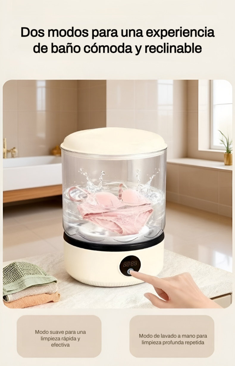 Vista lateral de la mini lavadora portátil recargable