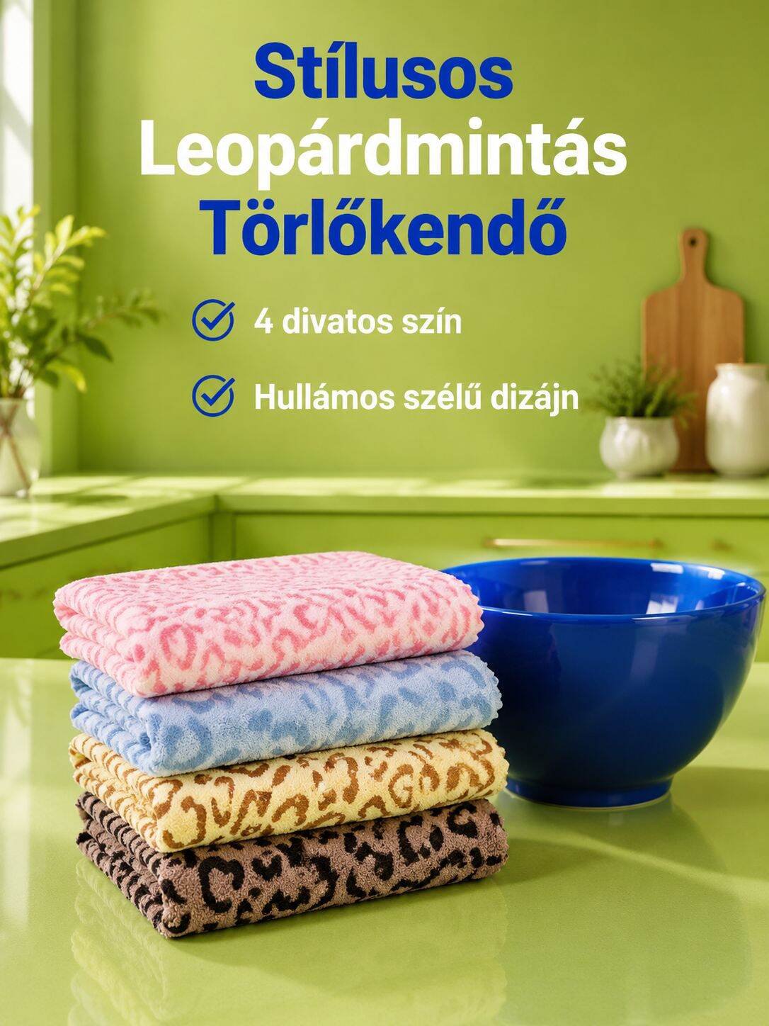 Nem szöszölő, leopárdmintás, vízszívó törlőkendő otthoni használatra