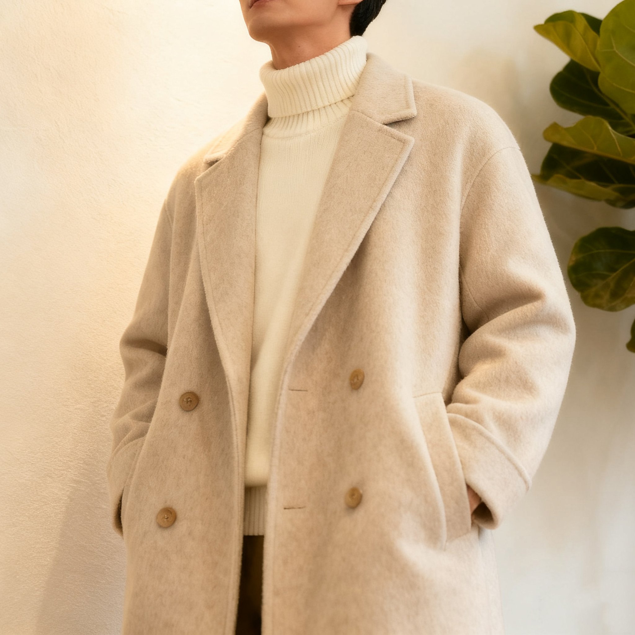 따뜻한 겨울 남성 클래식 코트 착용 샷