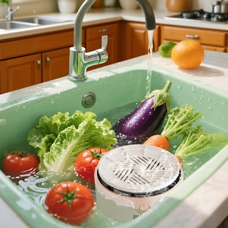 Detailansicht des Obst- und Gemüsereinigers während der Reinigung