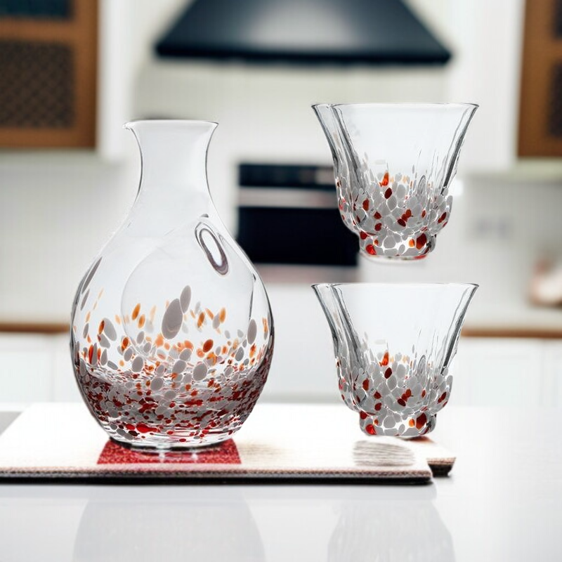 Kristallglas Sake-Set im japanischen Stil, 1 Topf und 2 Tassen, ideales Geschenk