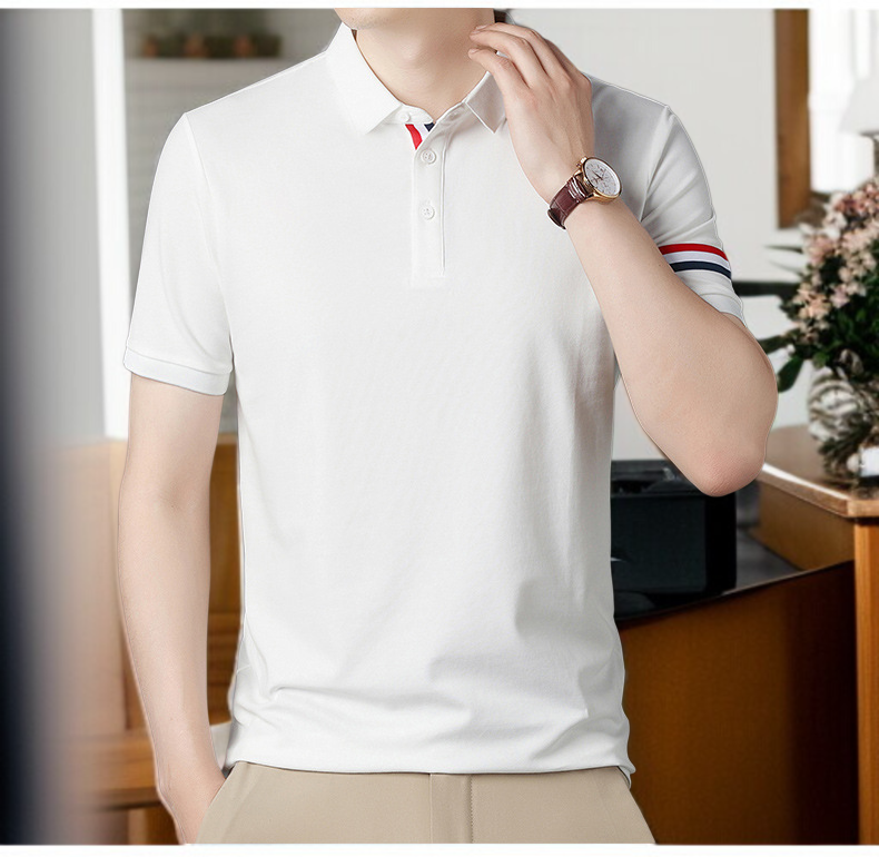 남자 여름 반팔티셔츠 남성복 솔리드 중청년 칼라 반팔티셔츠