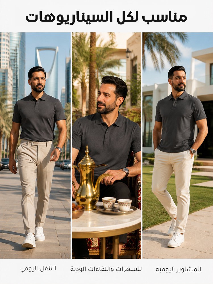 تيشيرت بولو رجالي بتصميم راق بسيط من مزيج قطن مصري وصوف