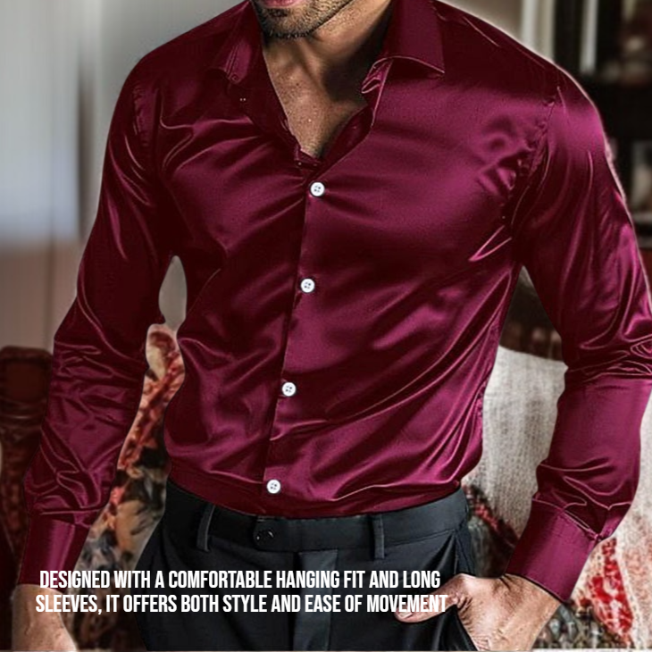 Men's shiny hanging business long sleeved shirt