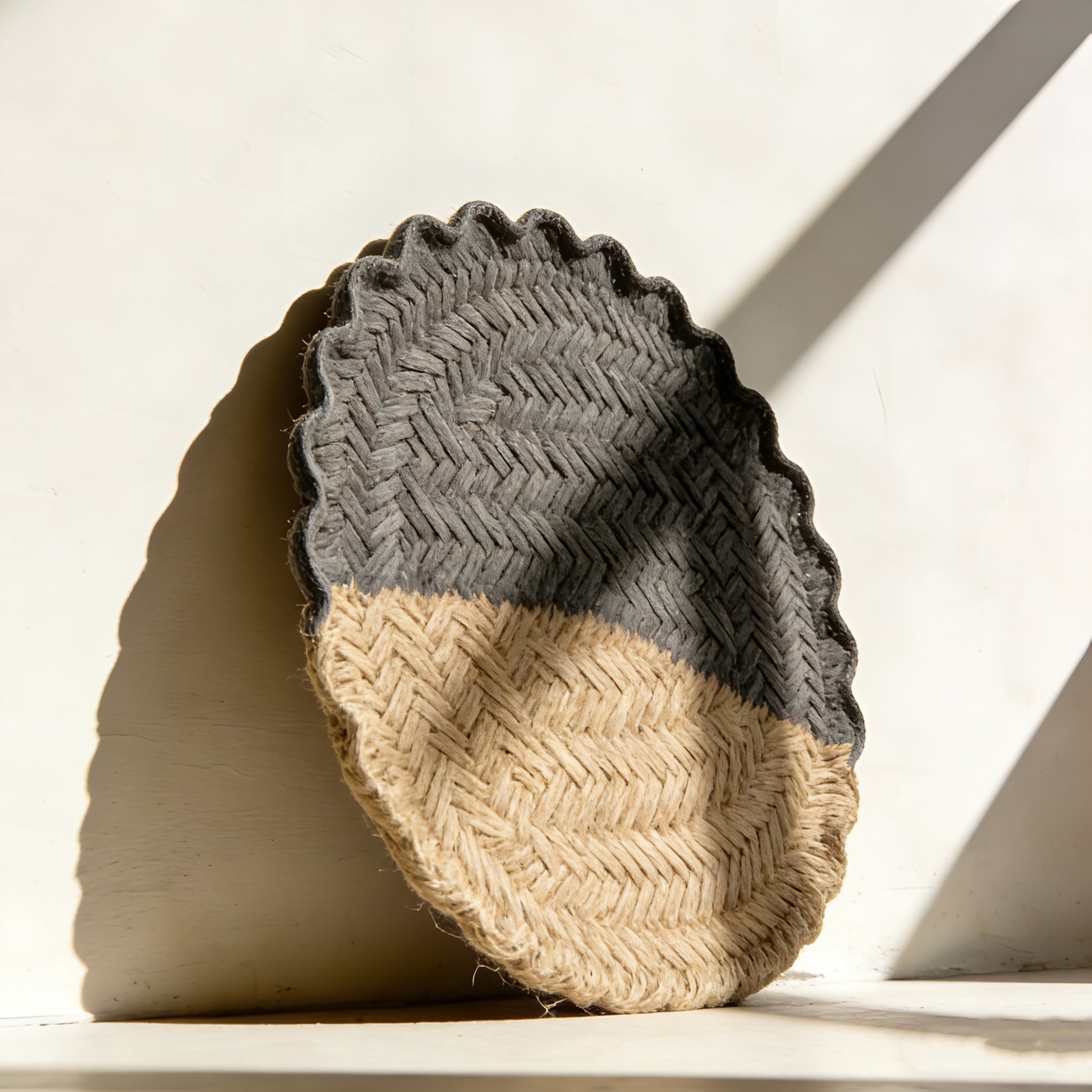 Detalle del tejido de yute trenzado en manteles individuales