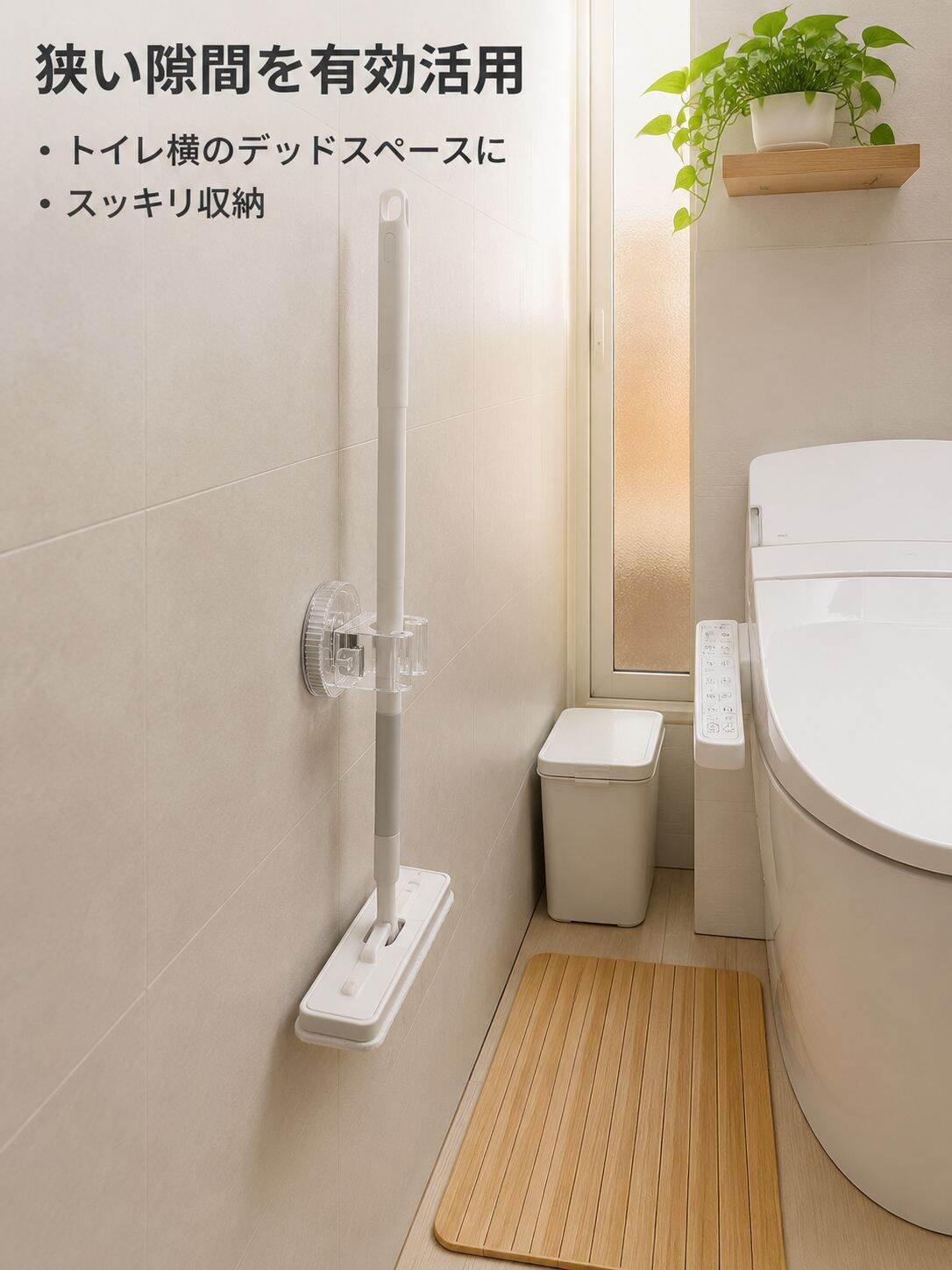 穴あけ不要の滑り止めモップホルダー