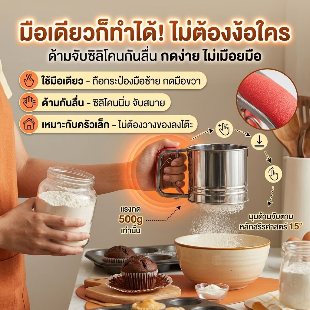 ตะแกรงร่อนแป้งกึ่งอัตโนมัติสแตนเลสทั้งชิ้น นำเข้าจากญี่ปุ่น สำหรับขนมอบ