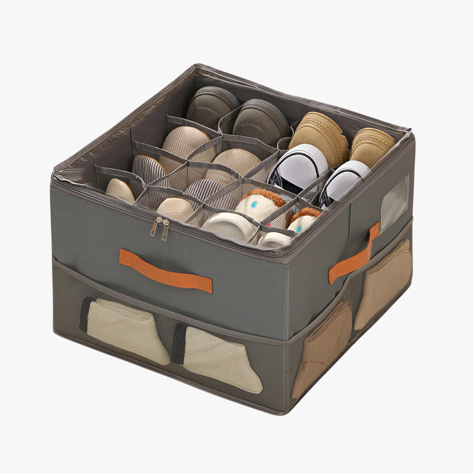 뚜껑 달린 비주얼 신발 케이스 다용도 체크 의류 수납 케이스 접이식 뚜껑 달린 비주얼 신발 케이스 신발 수납 케이스