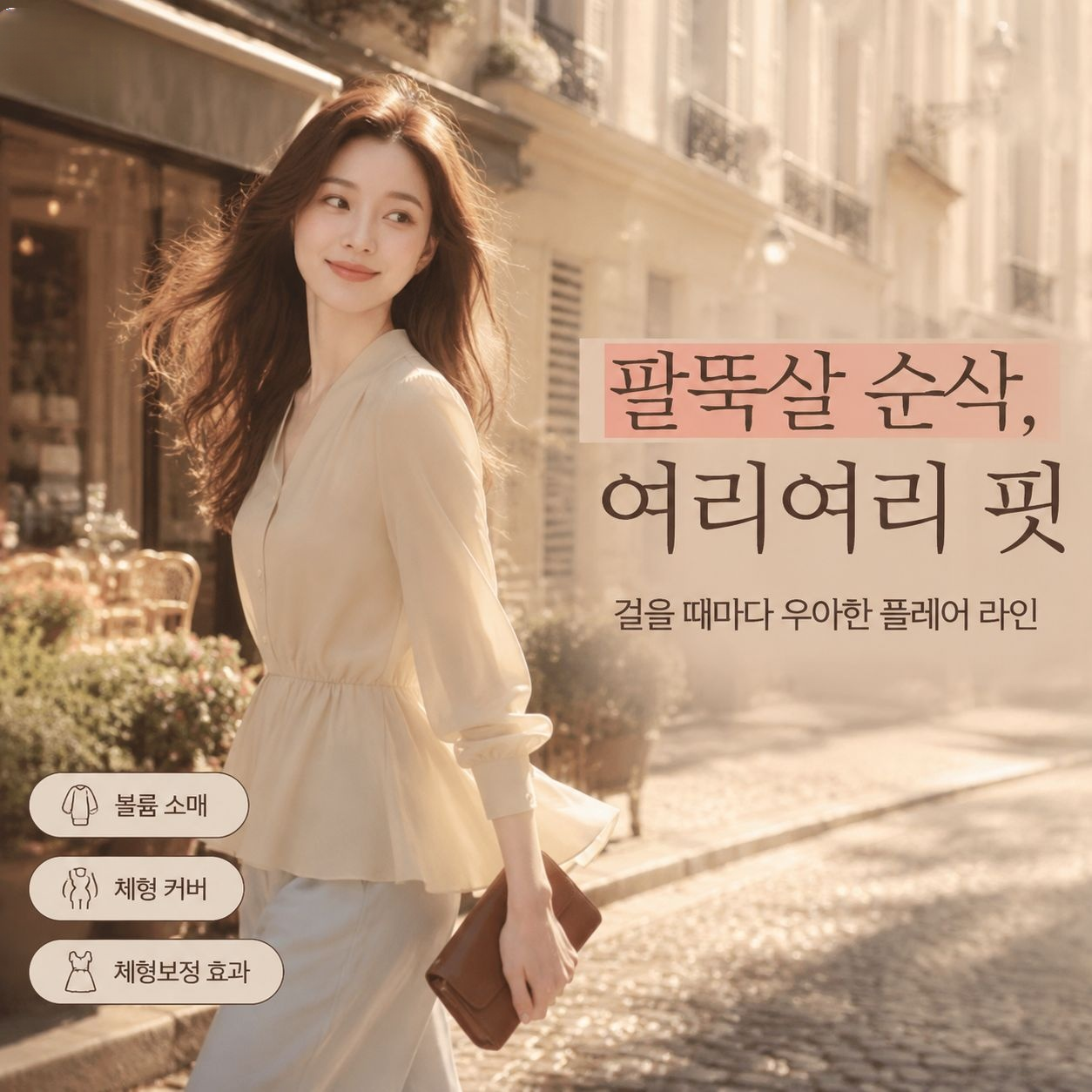 프렌치 슬림핏 쉬폰 블라우스 여성 
