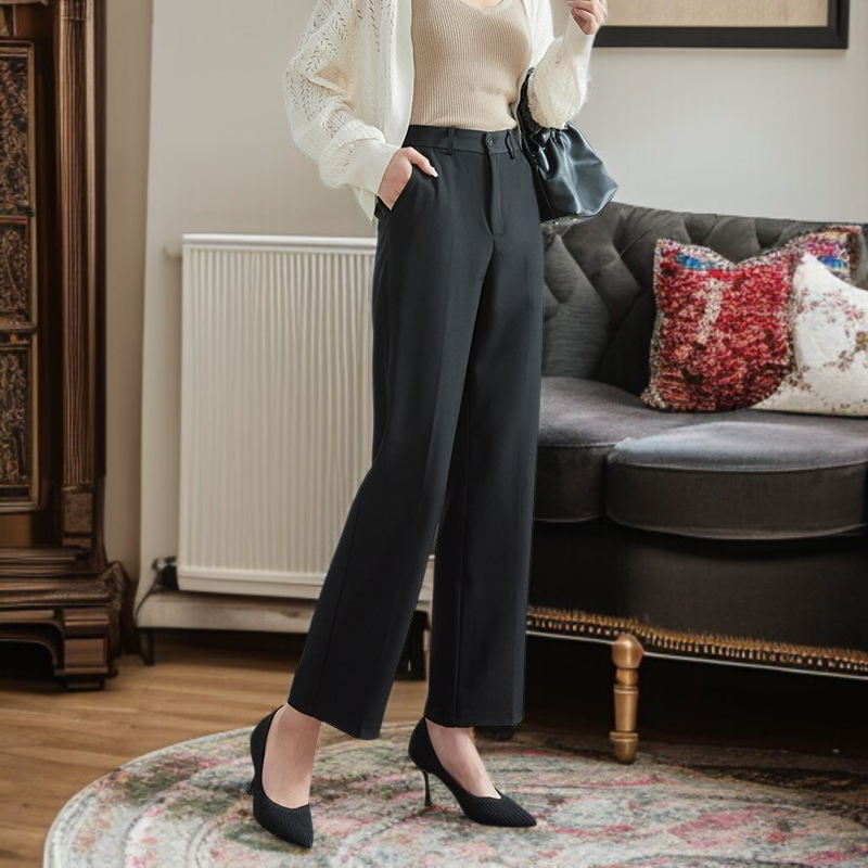 추동 여성 하이웨스트 일자 정장바지 프리미엄 드롭 정장 블랙 작업바지 패션 슬림 정장바지녀