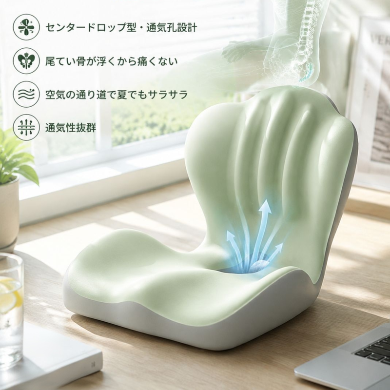 多機能低反発クッション＆ピローセット、学習・オフィスに最適