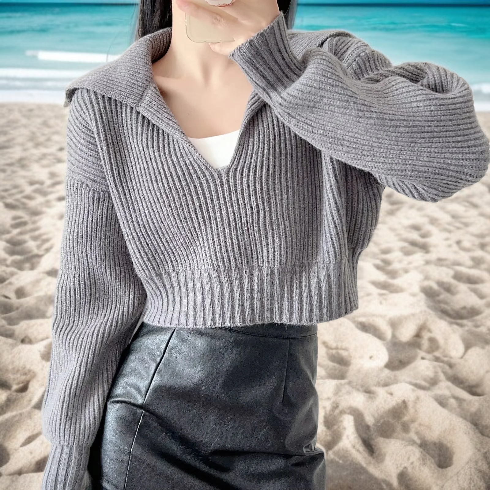 ラペルオールマッチセーター