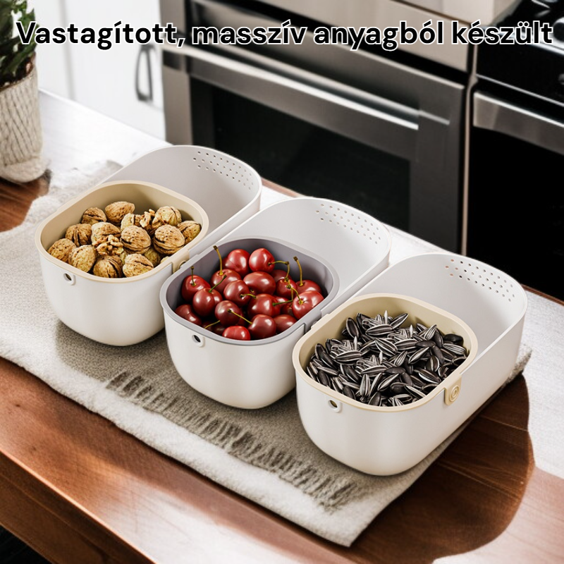 Kétszintes, vastagított, multifunkcionális gyümölcs- és snacktároló kosár