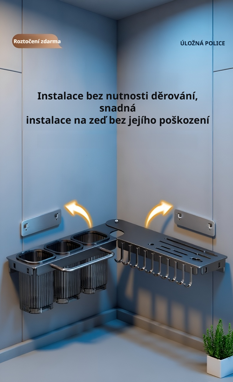 Praktický rohový stojan na nože a hůlky v kuchyni