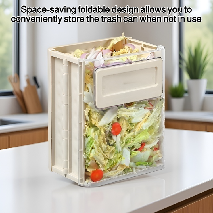 Large-capacity foldable magnetic wall-mounted trash can for kitchen