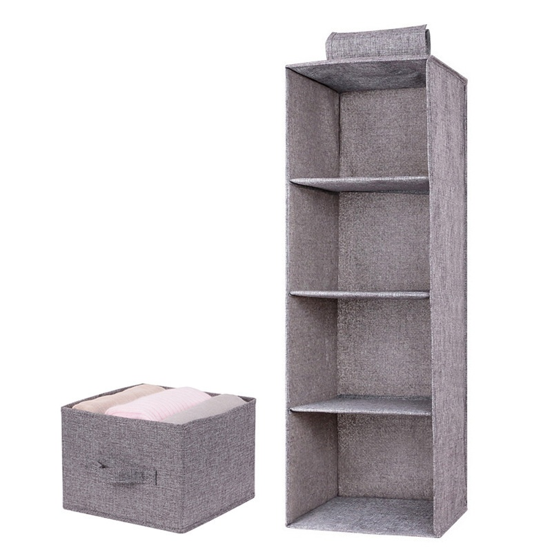 Multi-layer Cotton Linen Wardrobe Hanging Storage Bag, Home Clothes Organizer