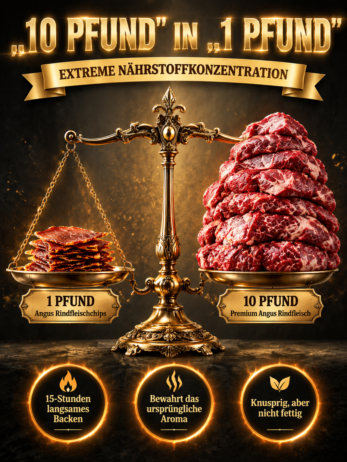 100 % grasgefüttertes Angus – nur ein Pfund pro Rind. Herzhaft und nährstoffreich.