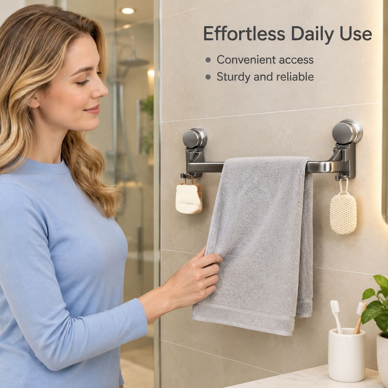 Gun Grey Carbon Steel Suction Cup Towel Bar Wall Mounted Punch-Free Bathroom Towel Rack