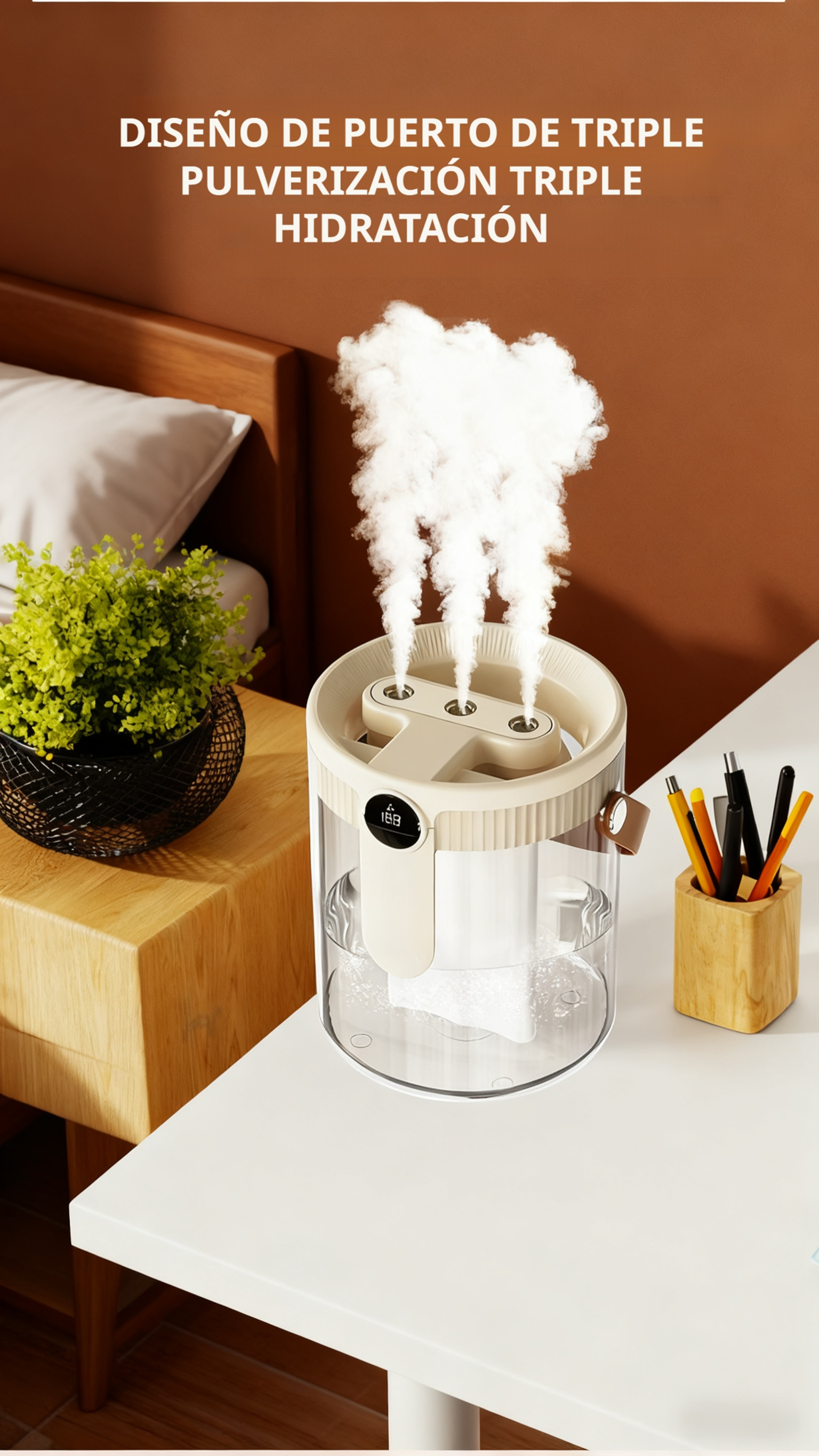 Detalle de la triple salida de niebla del humidificador