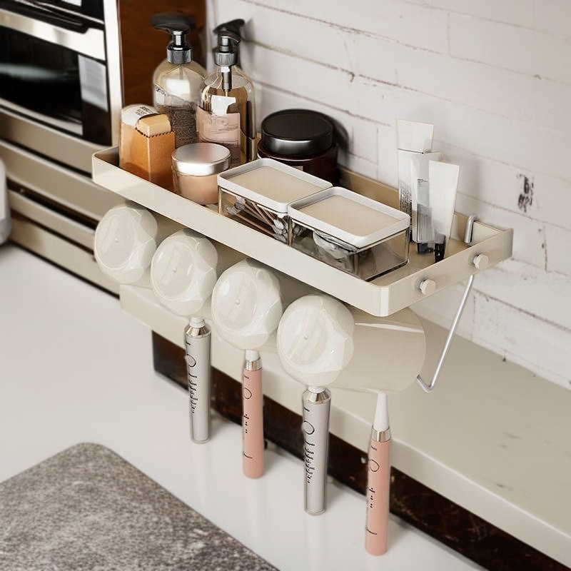 Wiszący na ścianie stojak na szczoteczki i kubki do płukania ust bez wiercenia do łazienki