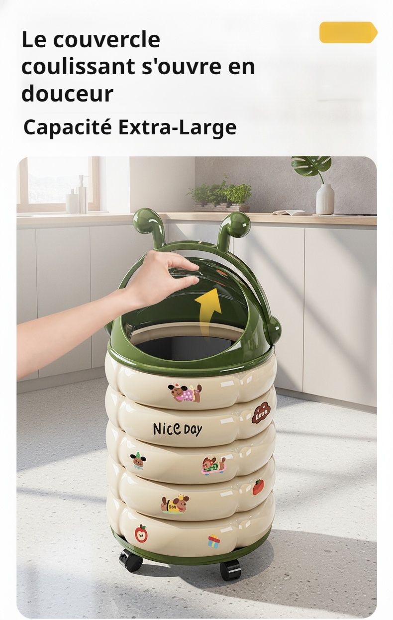 Vue rapprochée de la poubelle avec couvercle pratique