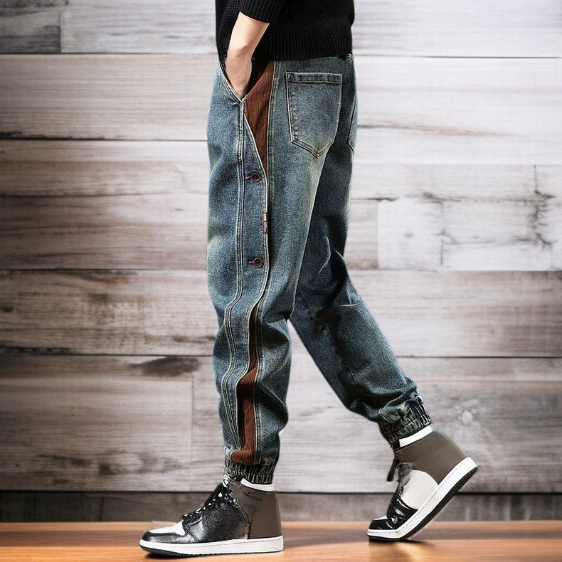 아메리칸 하이 스트리트 신상 패치워크 카고 바지 남성 2025년 가을 패션 브랜드 루즈핏 캐주얼 조거 데님 팬츠