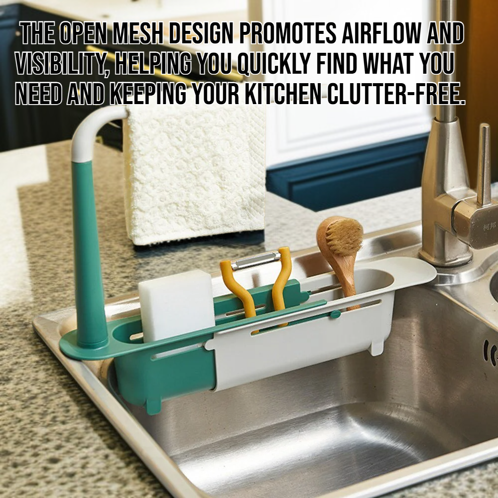 Flexible kitchen shelf with multipurpose storage basket