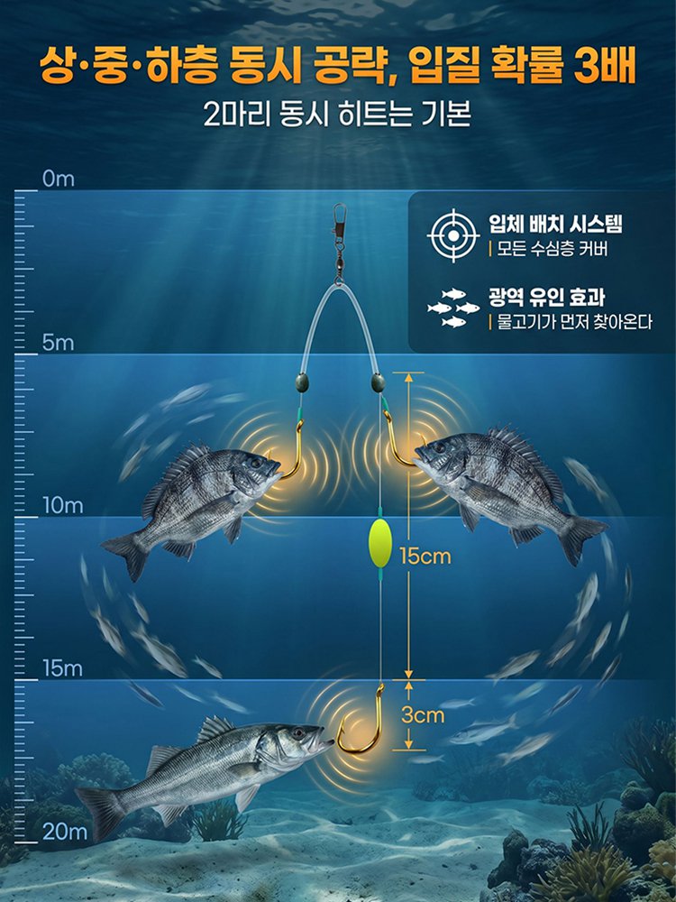【바닥 걸림 작별, 효과적으로 입질률 상승】조절 필요 없는 바닥 방지 이중 바늘