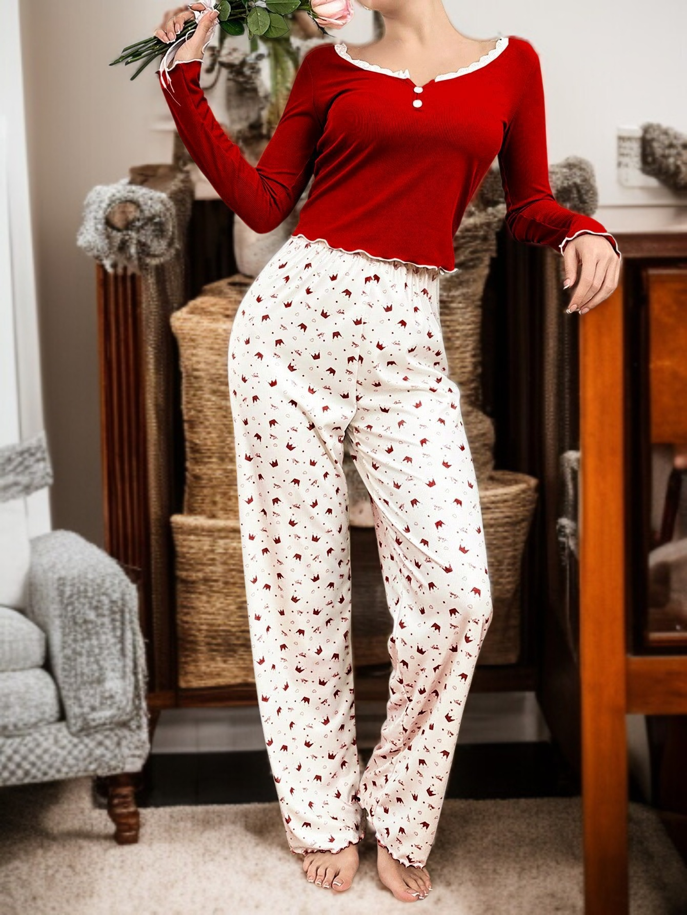 快適な長ズボンパジャマの着用イメージ