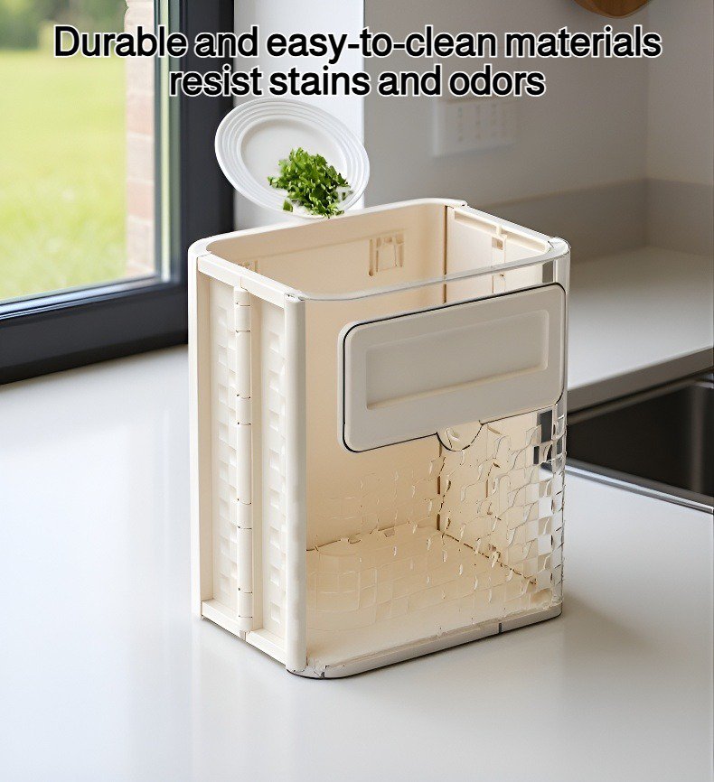Foldable wall-mounted trash bin for kitchen